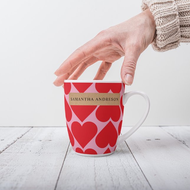 Fancy Romantic Red & Pink Hearts Pattern Latte Mug (Creator Uploaded)