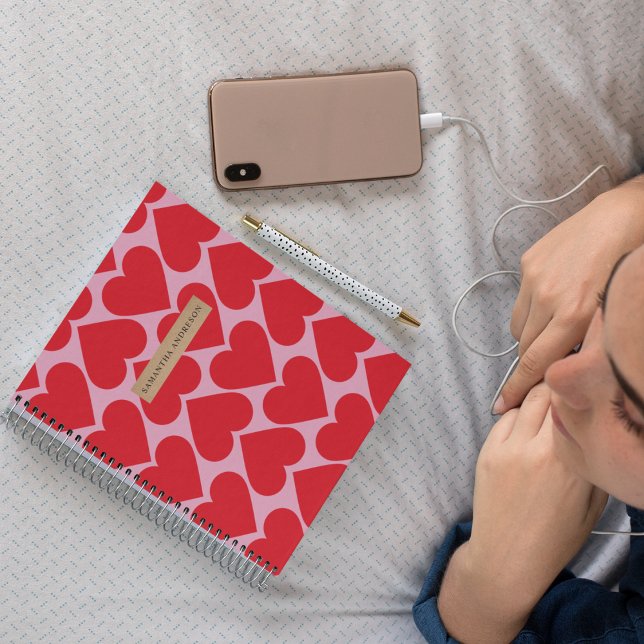 Fancy Romantic Red & Pink Hearts Pattern  Notebook (Creator Uploaded)