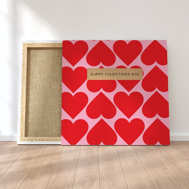 Fancy Romantic Red & Pink Hearts Pattern With Name Canvas Print (Creator Uploaded)
