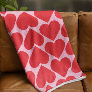 Fancy Romantic Red & Pink Hearts Pattern With Name Fleece Blanket