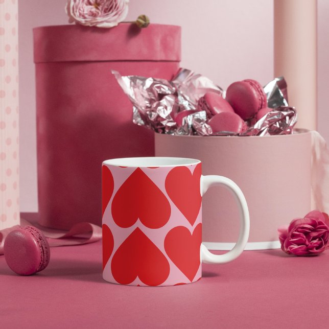 Fancy Romantic Red & Pink Hearts Pattern With Name Mug (Creator Uploaded)