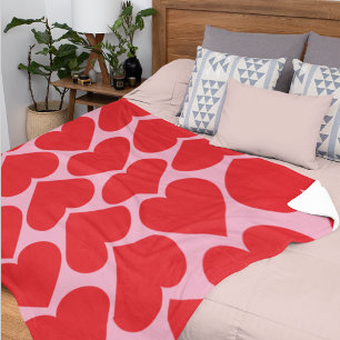 Fancy Romantic Red & Pink Hearts Pattern With Name Sherpa Blanket