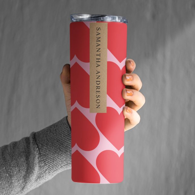 Fancy Romantic Red & Pink Hearts Pattern With Name Thermal Tumbler (Creator Uploaded)
