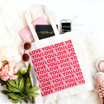 Fancy Romantic Red & Pink Hearts Pattern With Name Tote Bag<br><div class="desc">Fancy Romantic Red & Pink Love You Pattern</div>