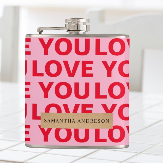 Fancy Romantic Red & Pink Love You Pattern  Hip Flask (Creator Uploaded)