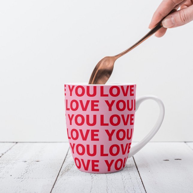 Fancy Romantic Red & Pink Love You Pattern  Latte Mug (Creator Uploaded)