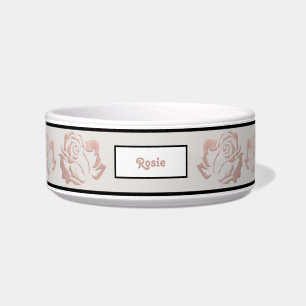 Fancy Rose Gold Monogram Pet Bowl with Roses