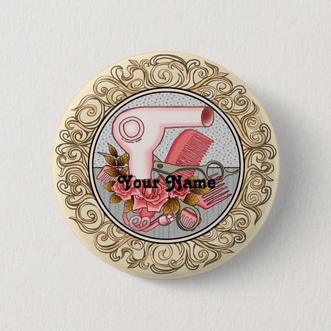 Fancy Roses Beautician pin button (Front)