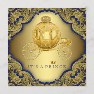 Fancy Royal Blue Gold Glitter Prince Baby Shower Invitation