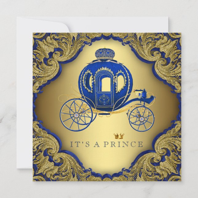 Fancy Royal Blue Gold Glitter Prince Baby Shower Invitation (Front)