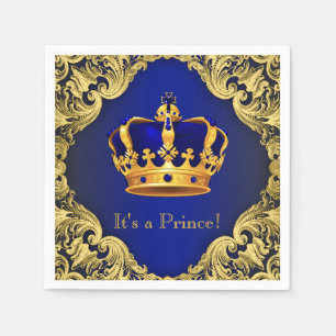 Fancy Royal Blue Gold Prince Baby Shower Napkin