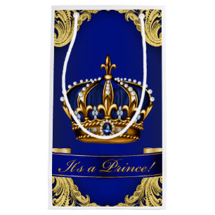 Fancy Royal Blue Gold Prince Baby Shower Small Gift Bag