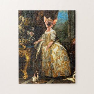Fancy Royal Renaissance Cat Queen Portrait Jigsaw Puzzle