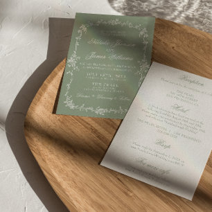 Fancy Sage Green Floral Boho All In One Wedding  Invitation