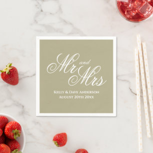 Fancy sage green Mr & Mrs wedding party napkins