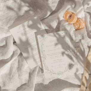 Fancy Sage Green Old Money All In One Wedding Invitation