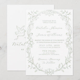 Fancy Sage Green Old Money Editable Wedding Invitation