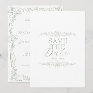 Fancy Sage Green Old Money Retro Wedding Save The Date