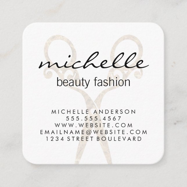 Fancy Salon Scissors Stylist Square Business Card (Front)