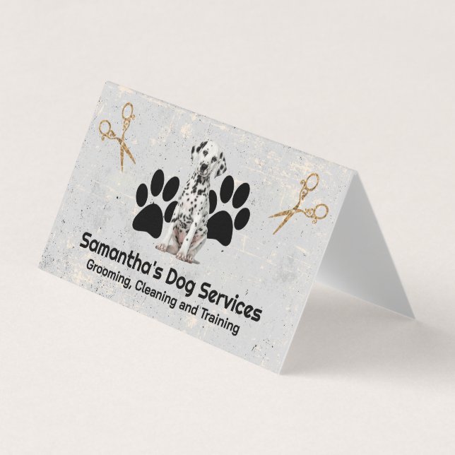 Fancy Scissors | Dog Paw | Dalmatians Puppy Business Card (Front)