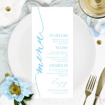 Fancy Script 4x9 Wedding Menu Card For Plate<br><div class="desc">Modern elegant calligraphy wedding menu card. Check the collection for matching items. CUSTOMIZATION: If you need design customization,  please get in touch with me via chat; if you need information about your order,  shipping options,  etc.,  please contact directly Zazzle support https://help.zazzle.com/hc/en-us/articles/221463567-How-Do-I-Contact-Zazzle-Customer-Support-</div>