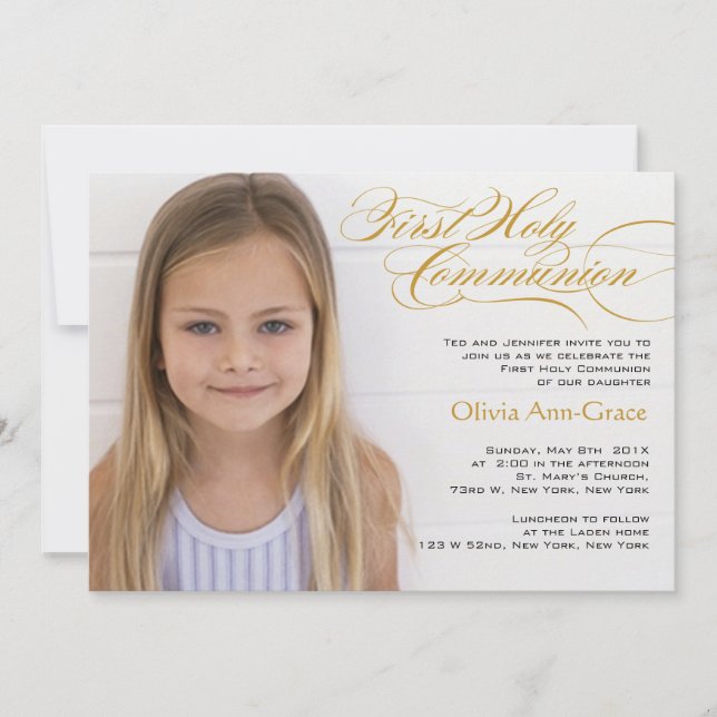 Fancy Script and Photo First Communion Invitations (Front)