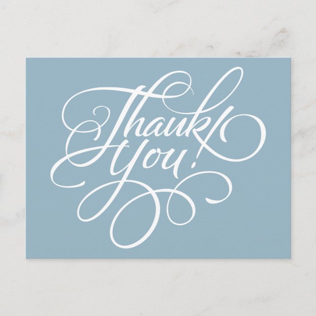 Fancy Script Aquamarine Blue Thank You Card (Front)