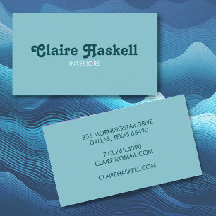 Fancy Script Blue Teal Chic Minimal Business Card