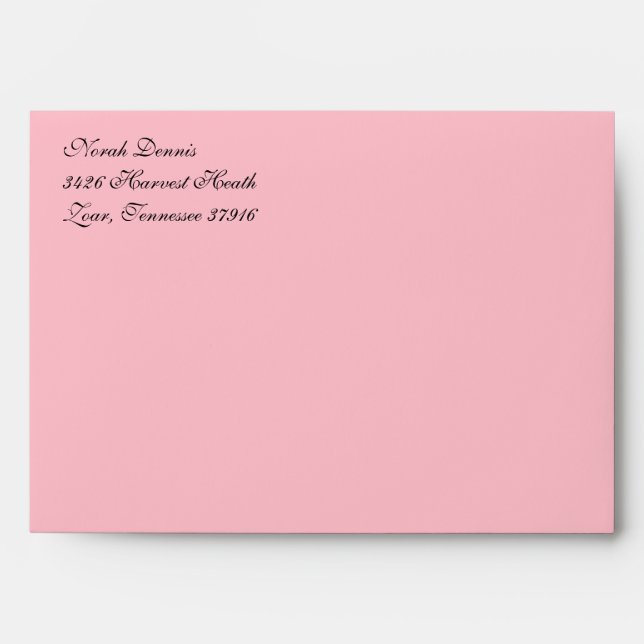 Fancy Script Blush Pink A7 Return Address Envelopes (Front)