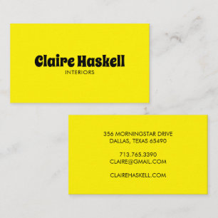 Fancy Script Bold Bright Yellow Chic Minimal Business Card