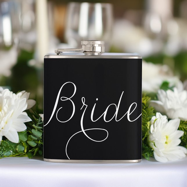 Fancy Script Bride {black and white} Hip Flask (Creator Uploaded)