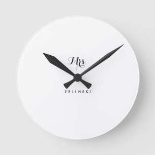 Fancy Script Calligraphy Minimalist Wall Round Clock