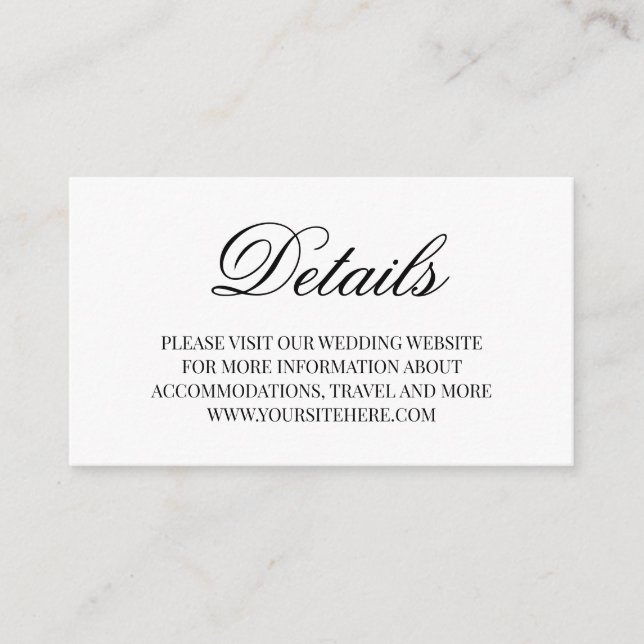 Fancy Script Calligraphy Wedding Details Enclosure Card (Front)