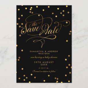 Fancy Script Confetti Baby Shower Save The Date Invitation