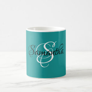 Fancy Script Customized Teal Colour Monogram - Coffee Mug