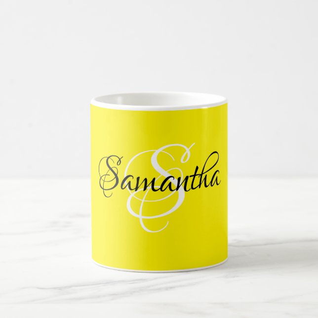 Fancy Script Customized Yellow Colour and Monogram Coffee Mug (Center)