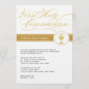Fancy Script First Communion Invitations     Gold