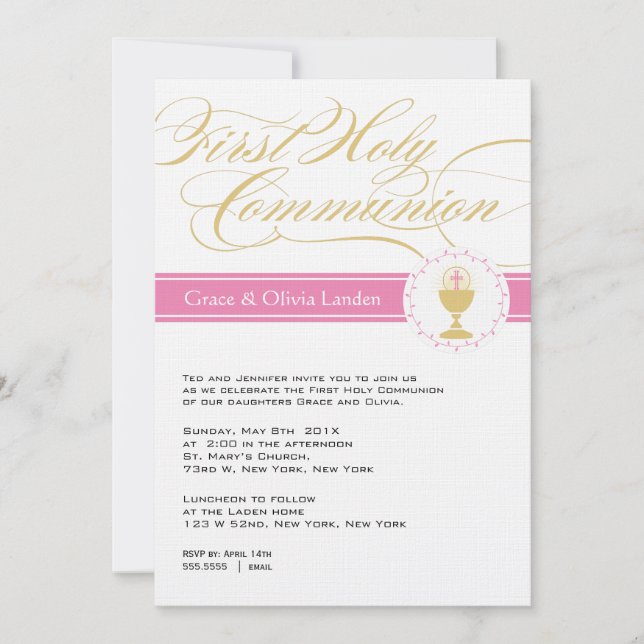 Fancy Script First Communion Invitations  |  Twins (Front)