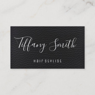 Fancy Script Font Leather Hair Stylist Business Card