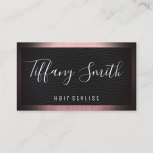 Fancy Script Font   Leather   Metallic Border Business Card