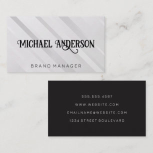 Fancy Script Font   White Grey Stripes Business Card