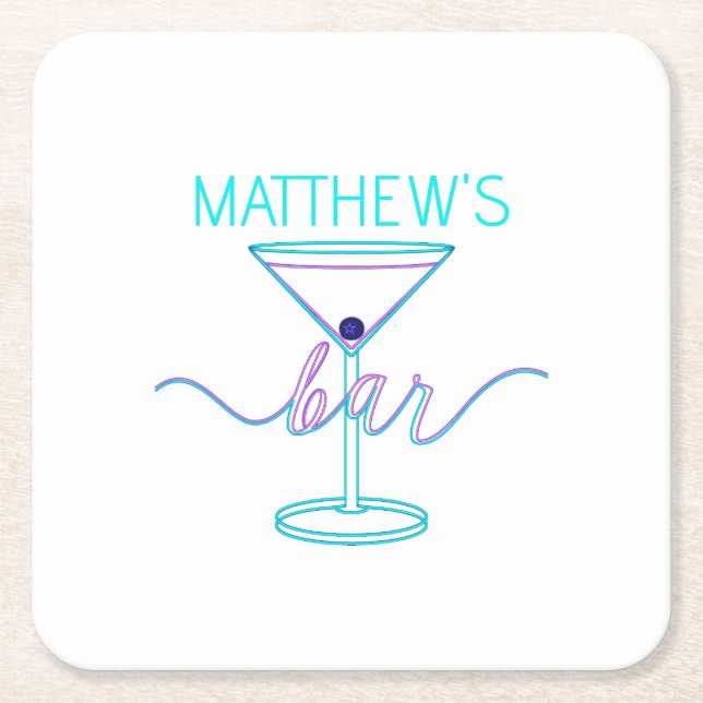 Fancy Script Fun Colours Fun Bar  Square Paper Coaster (Front)