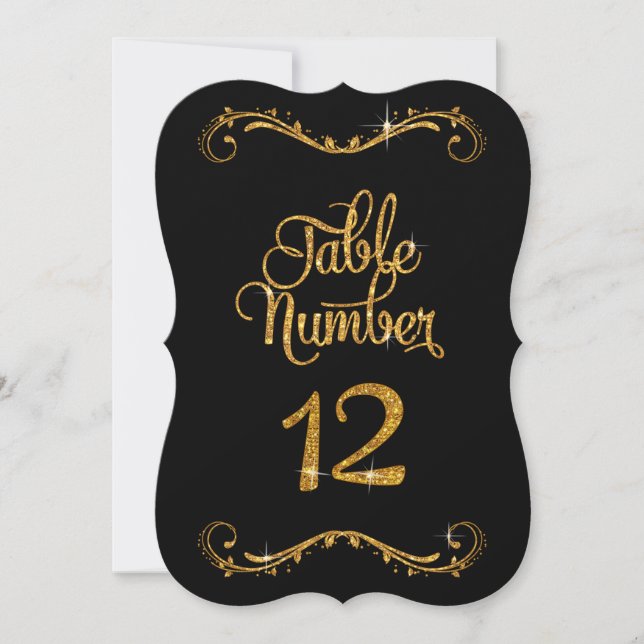 Fancy Script Glitter Table Number 12 Receptions (Front)