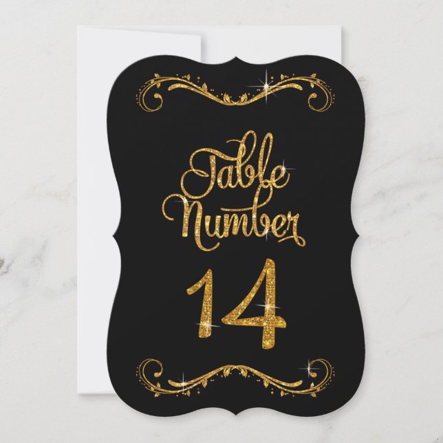Fancy Script Glitter Table Number 14 Receptions (Front)