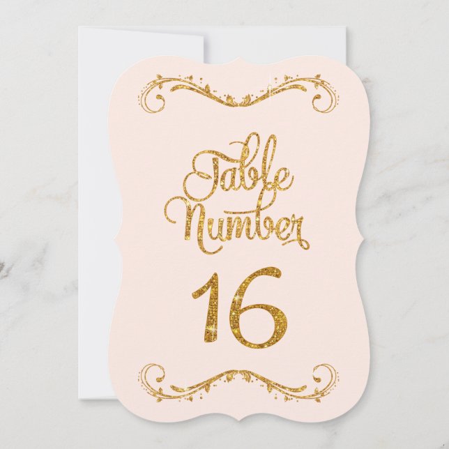 Fancy Script Glitter Table Number 16 Weddings (Back)