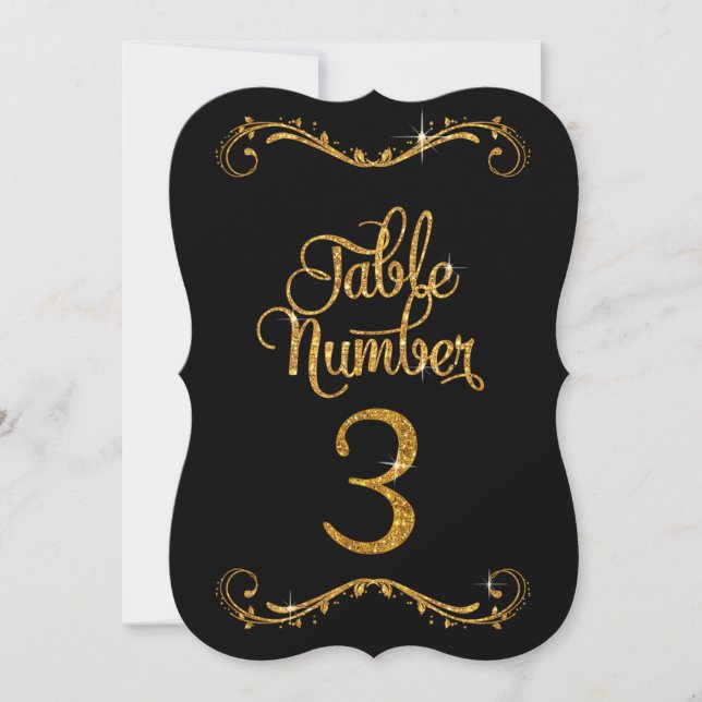 Fancy Script Glitter Table Number 3 Receptions (Front)
