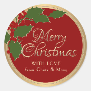 Fancy Script Gold Merry Christmas with Love from   Classic Round Sticker