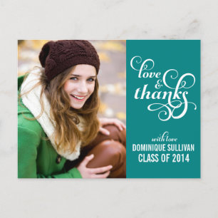 Fancy Script Graduation Thank You Postcard   Teal