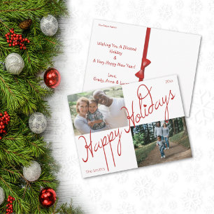 Fancy Script Happy Holidays 2 Photo Christmas Post Postcard