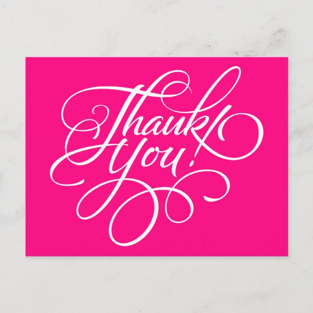 Fancy Script Hot Pink Thank You Card (Front)